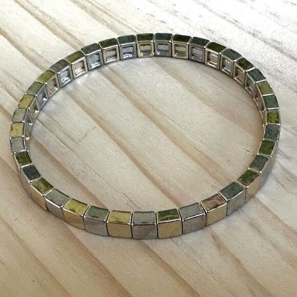 Two-Tone Stretch Bracelet – Square Link Style - Picture 2 of 7